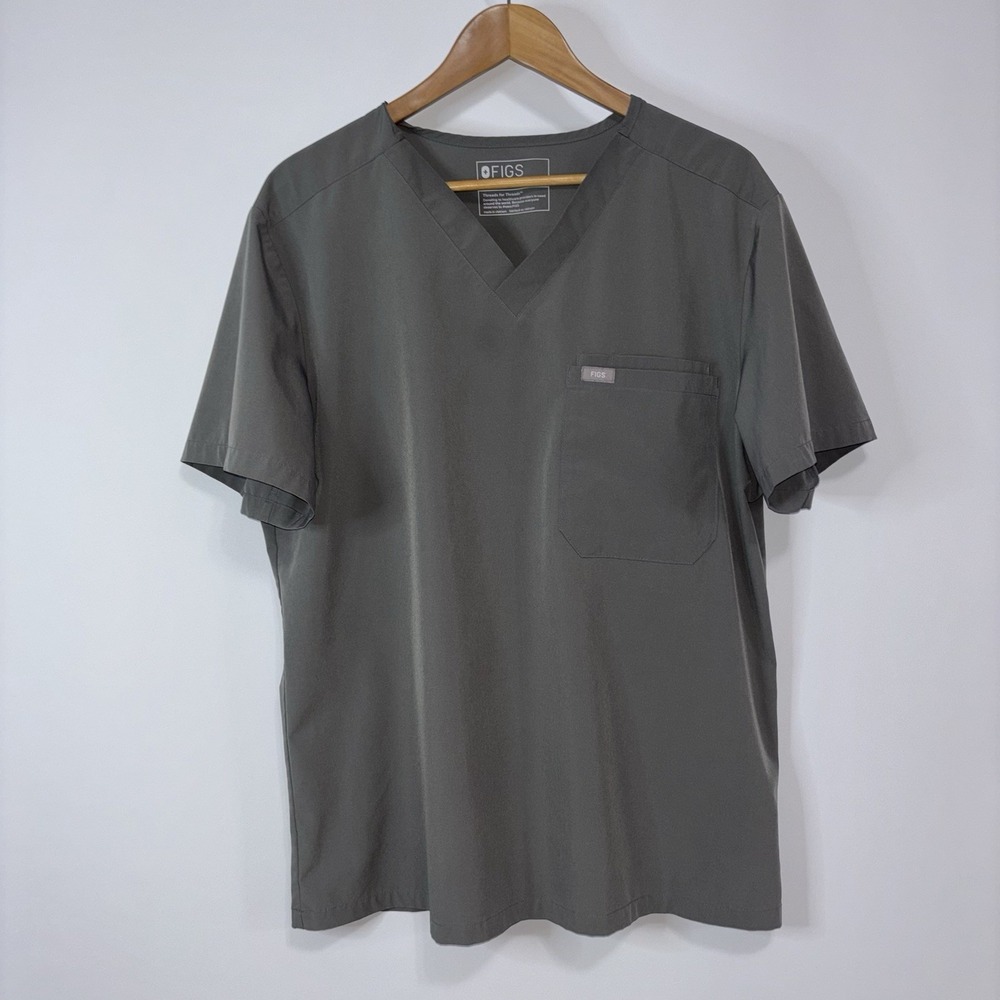 FIGS Technical Collection Scrub Top Men's XL Gray — Recycled Polyester, V-Neck